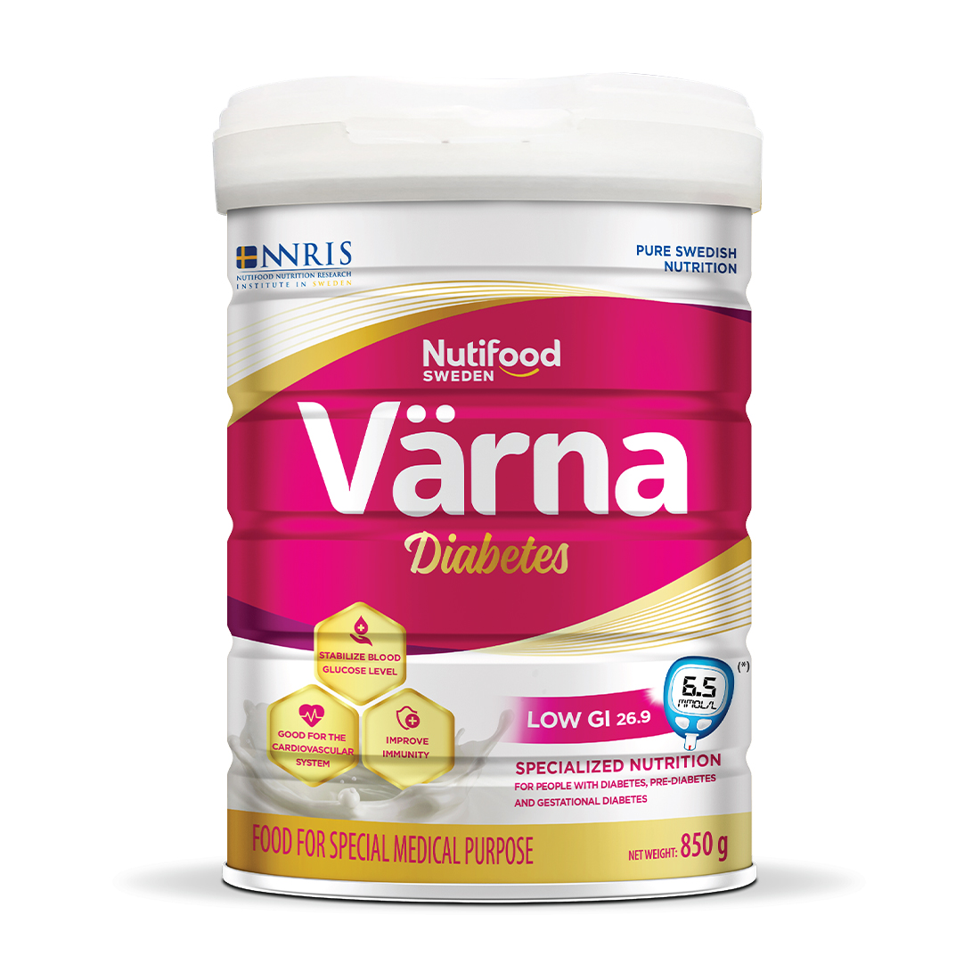 Sữa bột Nutifood Varna Diabetes bổ sung dinh dưỡng cho người bệnh tiểu đường lon 850g
