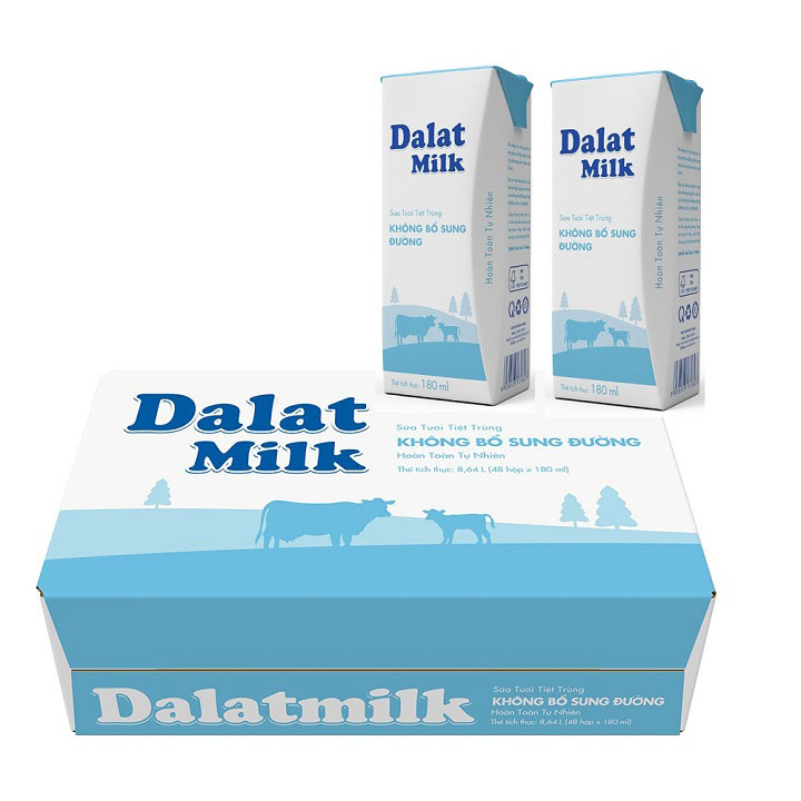 Sữa Tươi Tiệt Trùng Dalatmilk- Không Đường 180ml