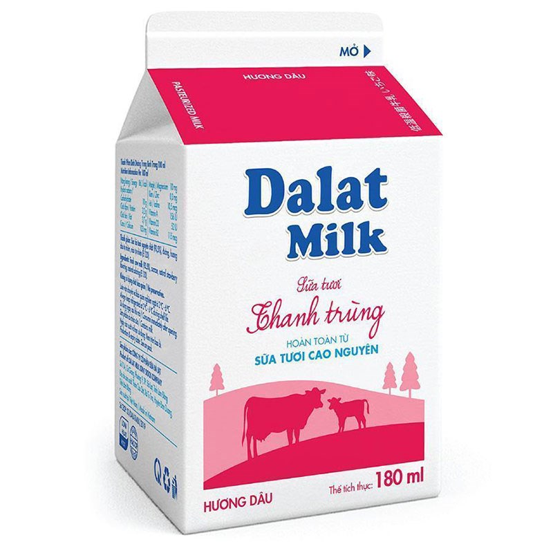 Sữa Thanh Trùng Đà Lạt Milk Hương Dâu Hộp 180ML