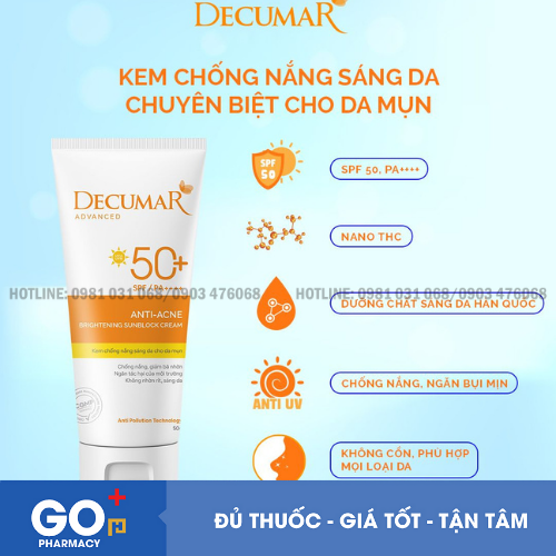 Kem chống nắng cho da dầu, mụn Decumar (50g)